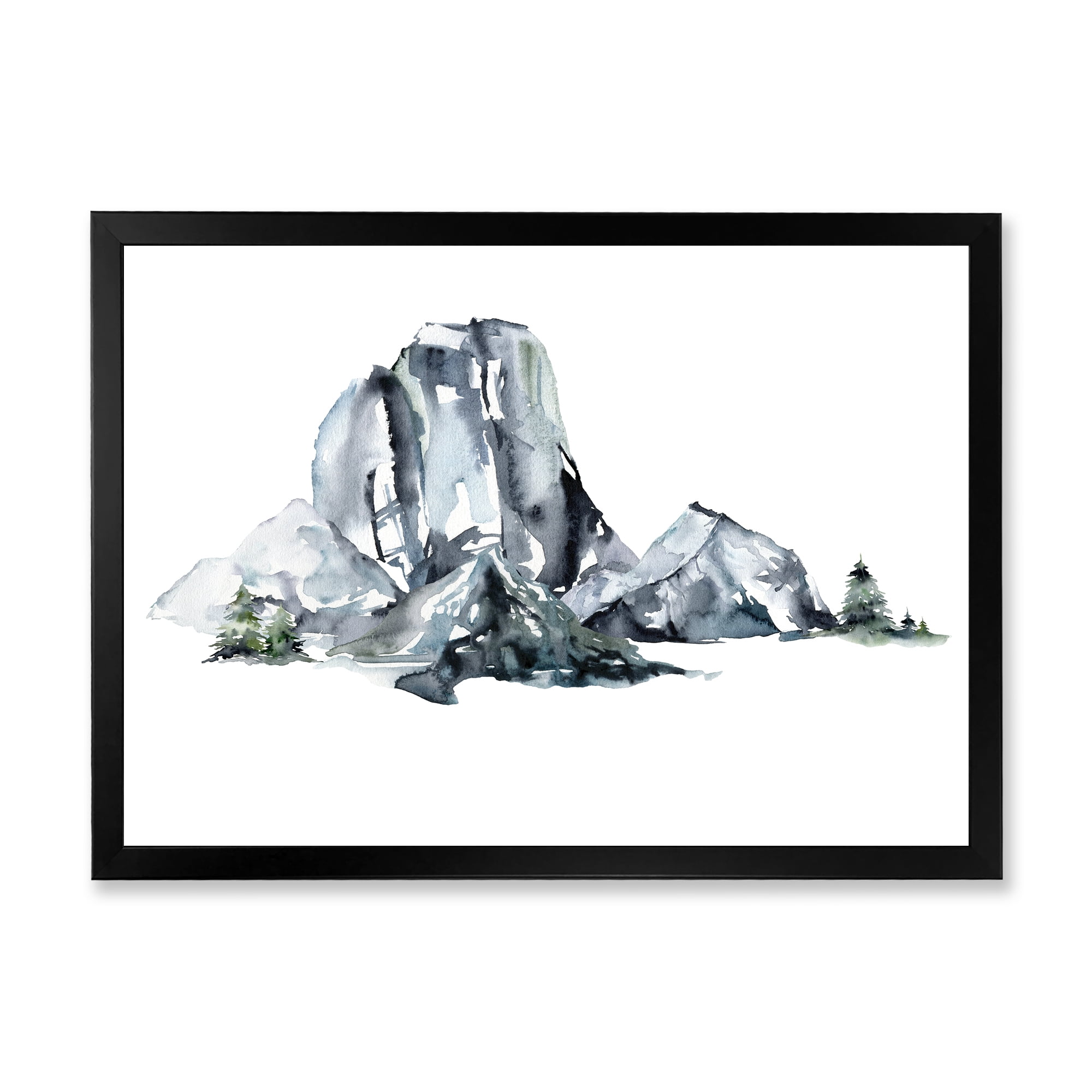 Designart 'Minimalistic Landscape of Forest and Mountains' Modern Framed Art Print