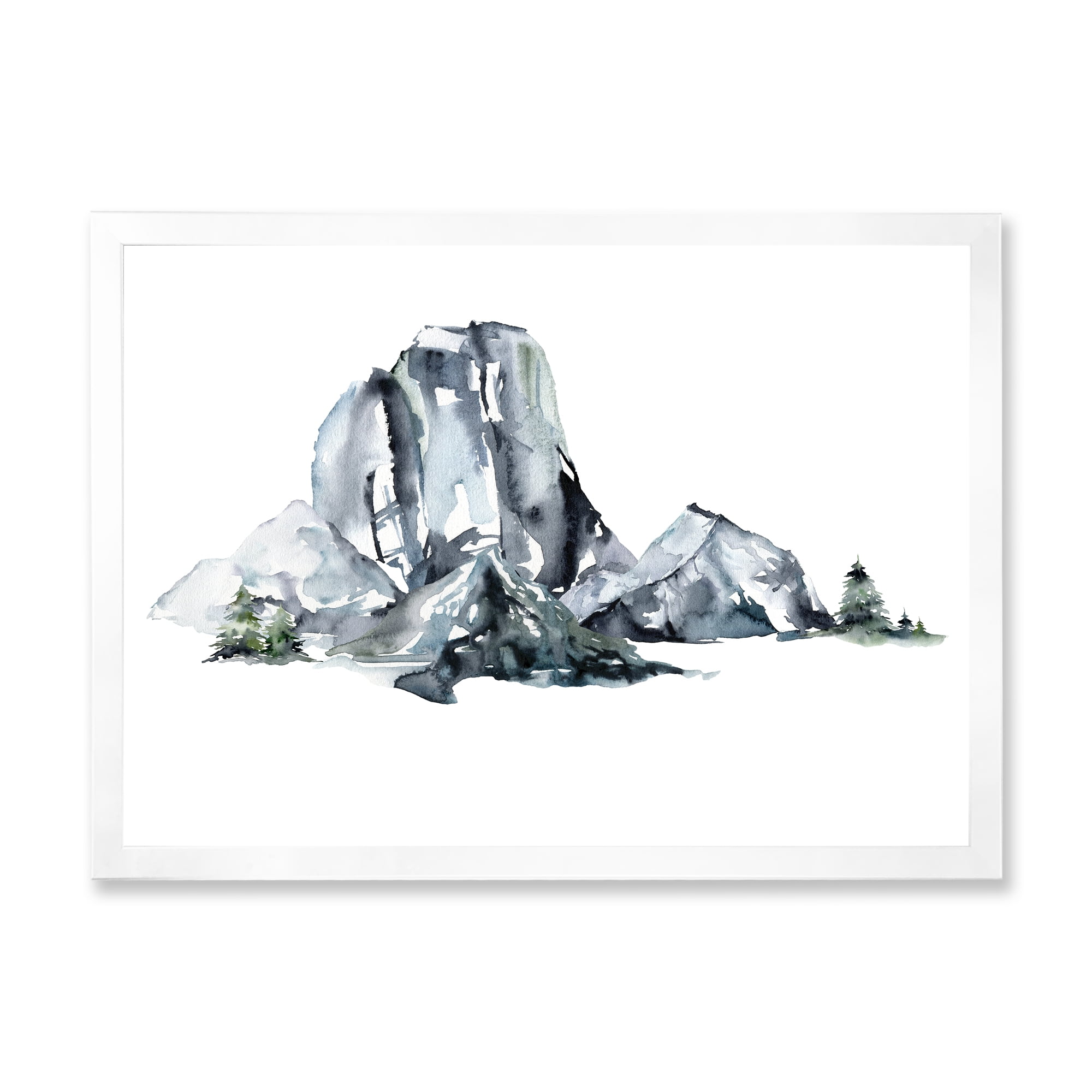 Designart 'Minimalistic Landscape of Forest and Mountains' Modern Framed Art Print