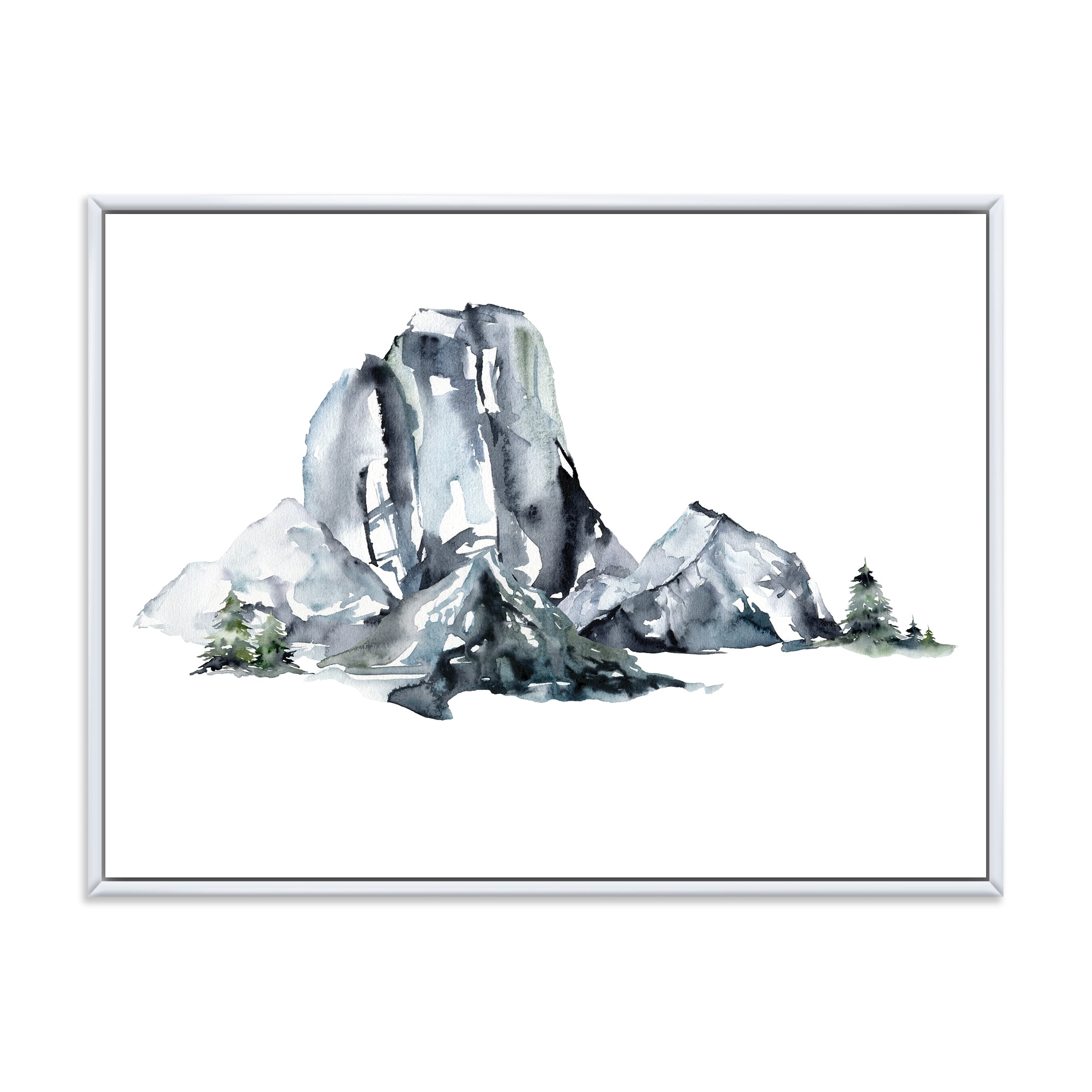 Designart 'Minimalistic Landscape of Forest and Mountains' Modern Framed Canvas Wall Art Print