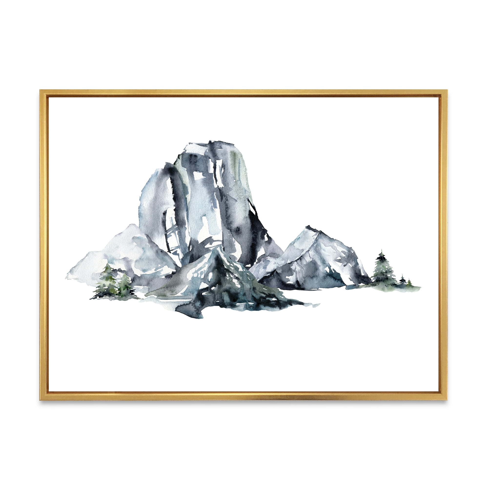 Designart 'Minimalistic Landscape of Forest and Mountains' Modern Framed Canvas Wall Art Print