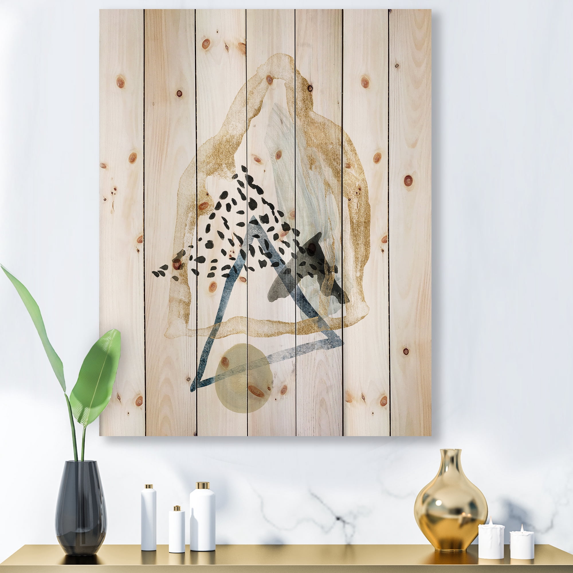 Designart 'Minimalistic Landscape of Moon With Mountains I' Modern Print on Natural Pine Wood