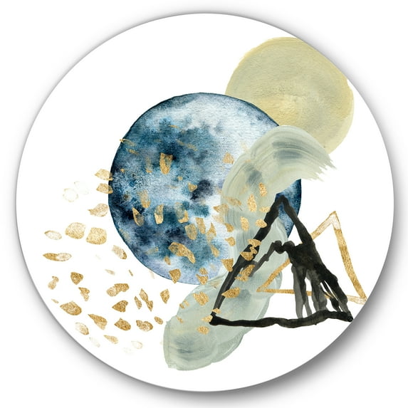 Designart 'Minimalistic Landscape of Moon With Mountains II' Modern Circle Metal Wall Art 11x11 - Disc of 11