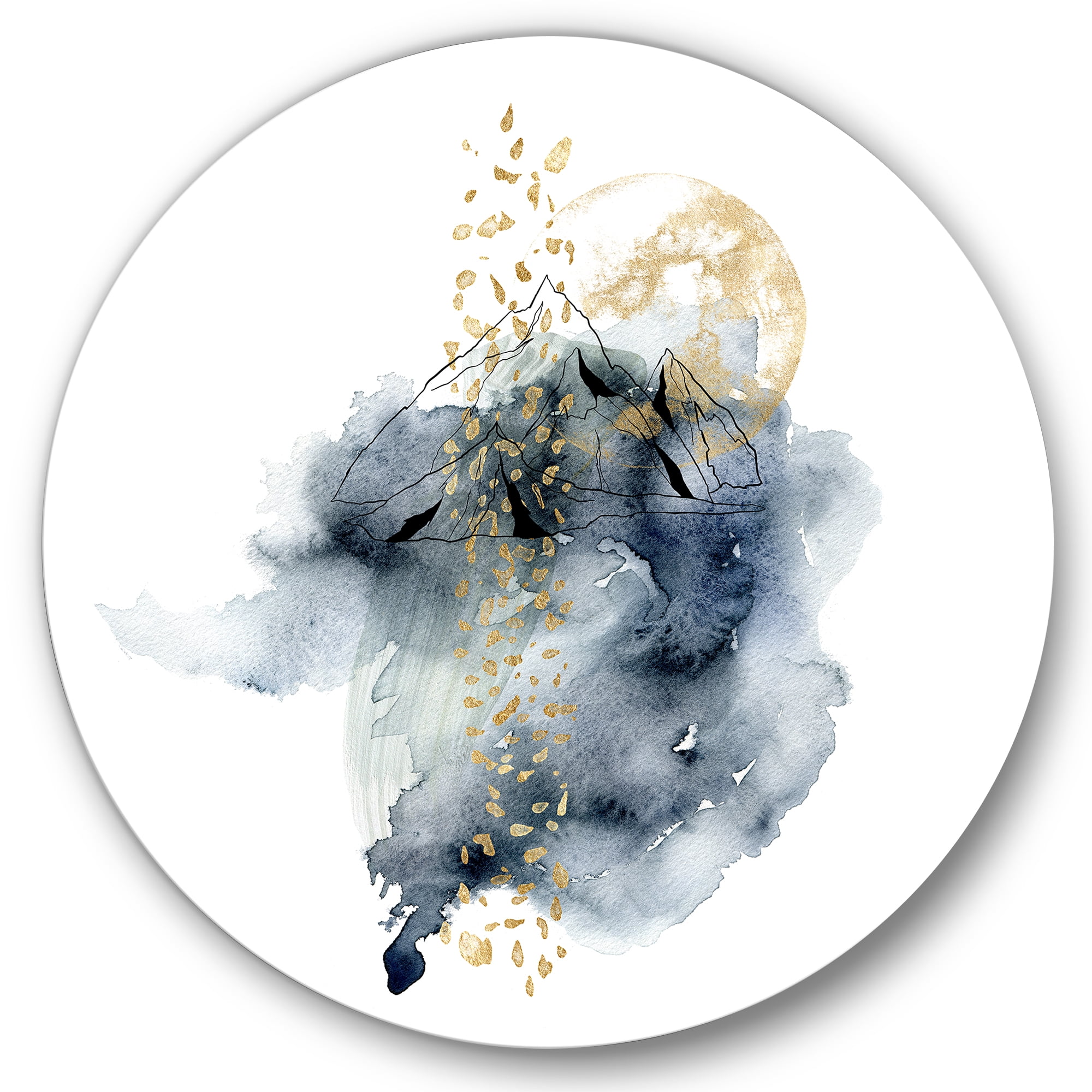 Designart 'Minimalistic Landscape of Moon With Mountains' Modern Circle Metal Wall Art 36x36 - Disc of 36