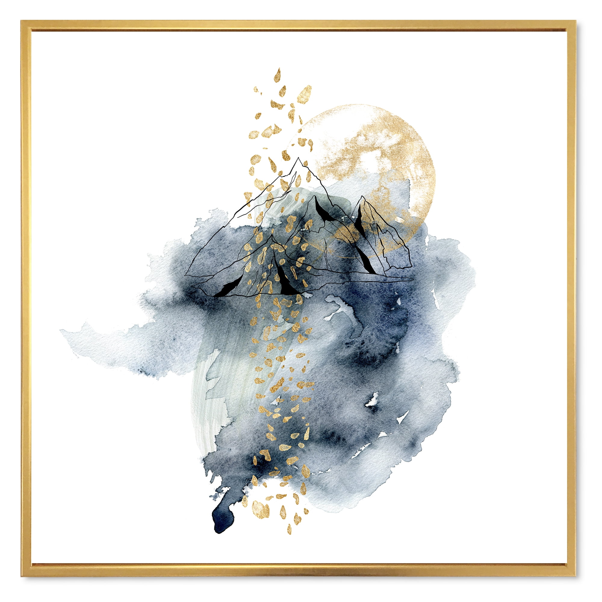 Designart 'Minimalistic Landscape of Moon With Mountains' Modern Framed Canvas Wall Art Print