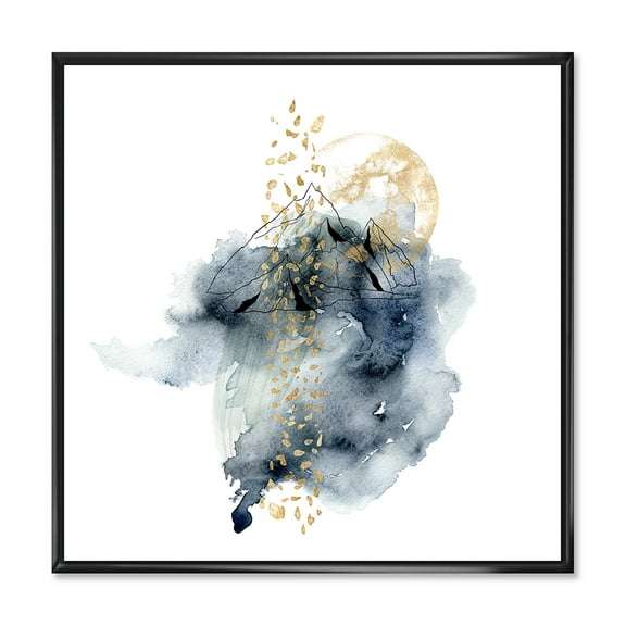 Designart 'Minimalistic Landscape of Moon With Mountains' Modern Framed Canvas Wall Art Print