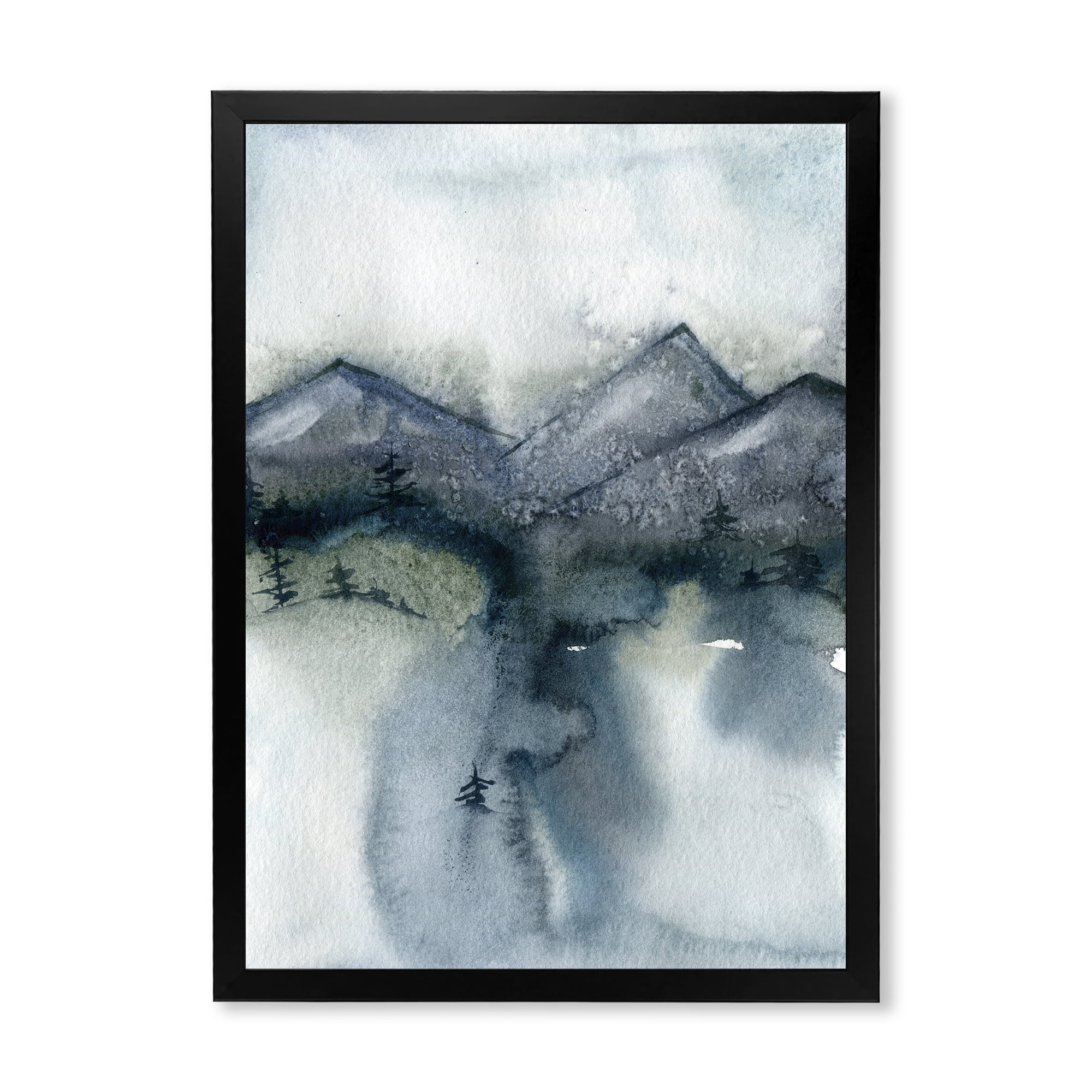 Designart 'Minimalistic Landscape of Mountains Snow and Trees' Modern Framed Art Print