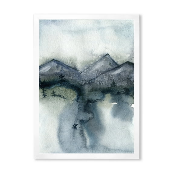 Designart 'Minimalistic Landscape of Mountains Snow and Trees' Modern Framed Art Print