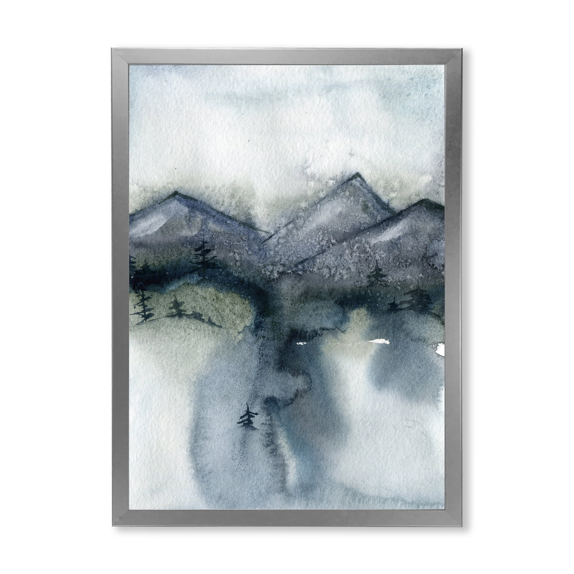 Designart 'Minimalistic Landscape of Mountains Snow and Trees' Modern Framed Art Print