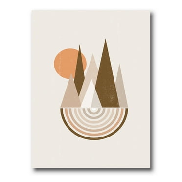 Designart ' Minimalistic Red Full moon Landscape With Mountain ' Modern Canvas Wall Art Print
