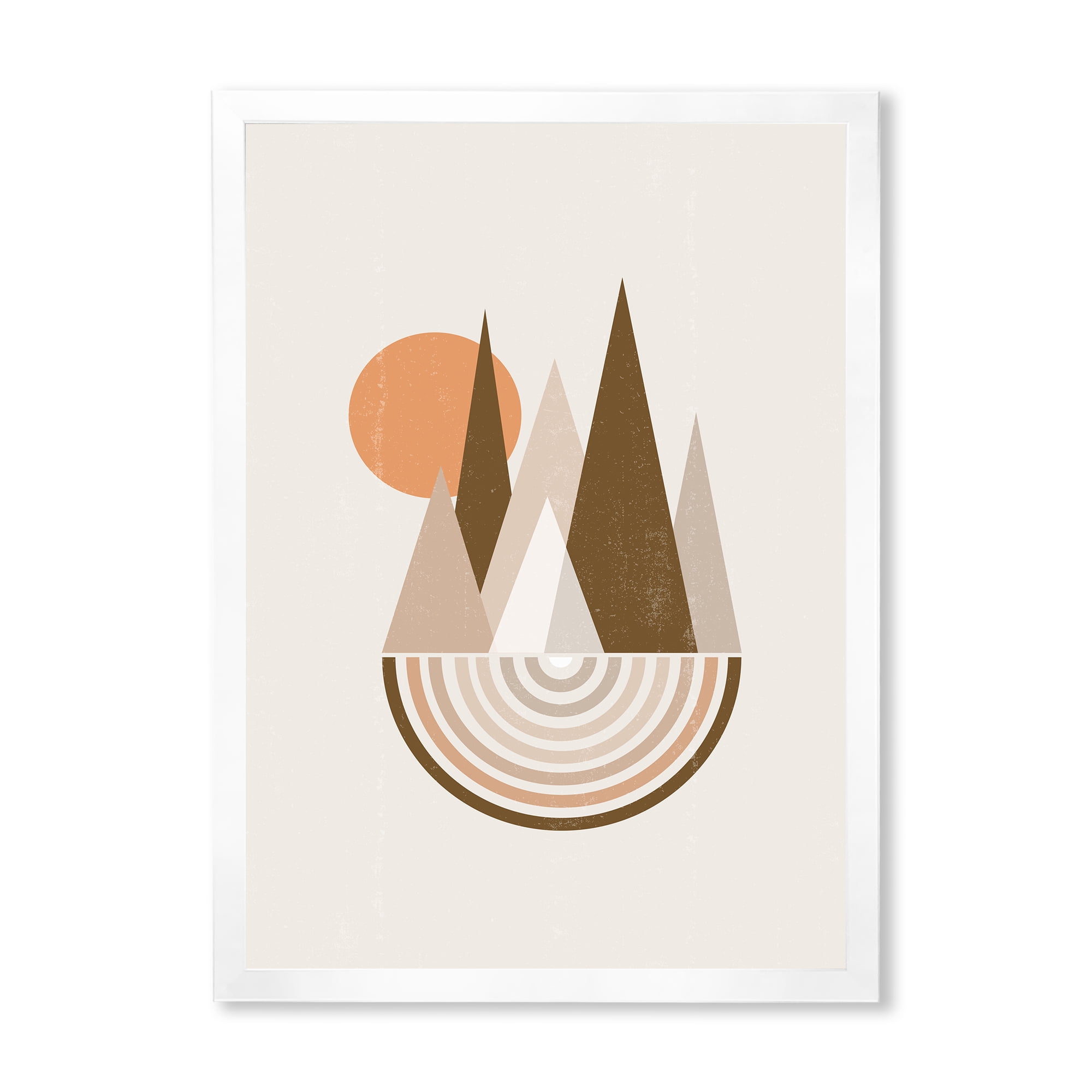 Designart 'Minimalistic Red Full moon Landscape With Mountain' Modern Framed Art Print