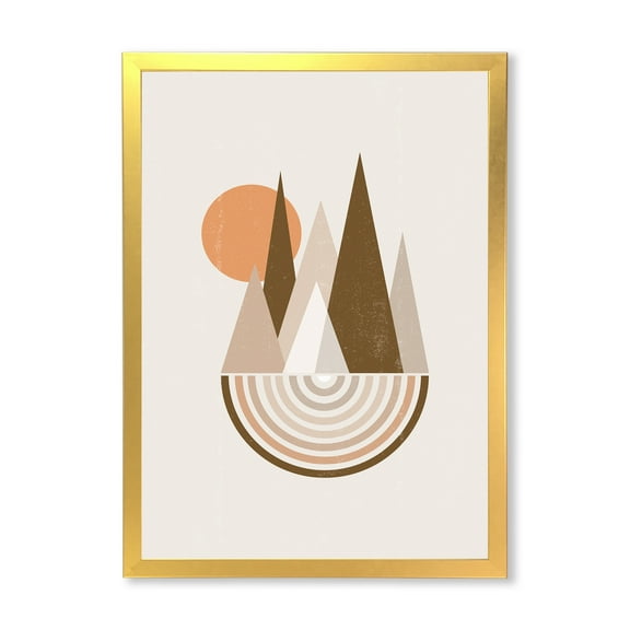 Designart 'Minimalistic Red Full moon Landscape With Mountain' Modern Framed Art Print