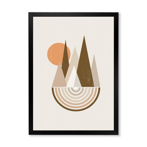 Designart 'Minimalistic Red Full moon Landscape With Mountain' Modern Framed Art Print