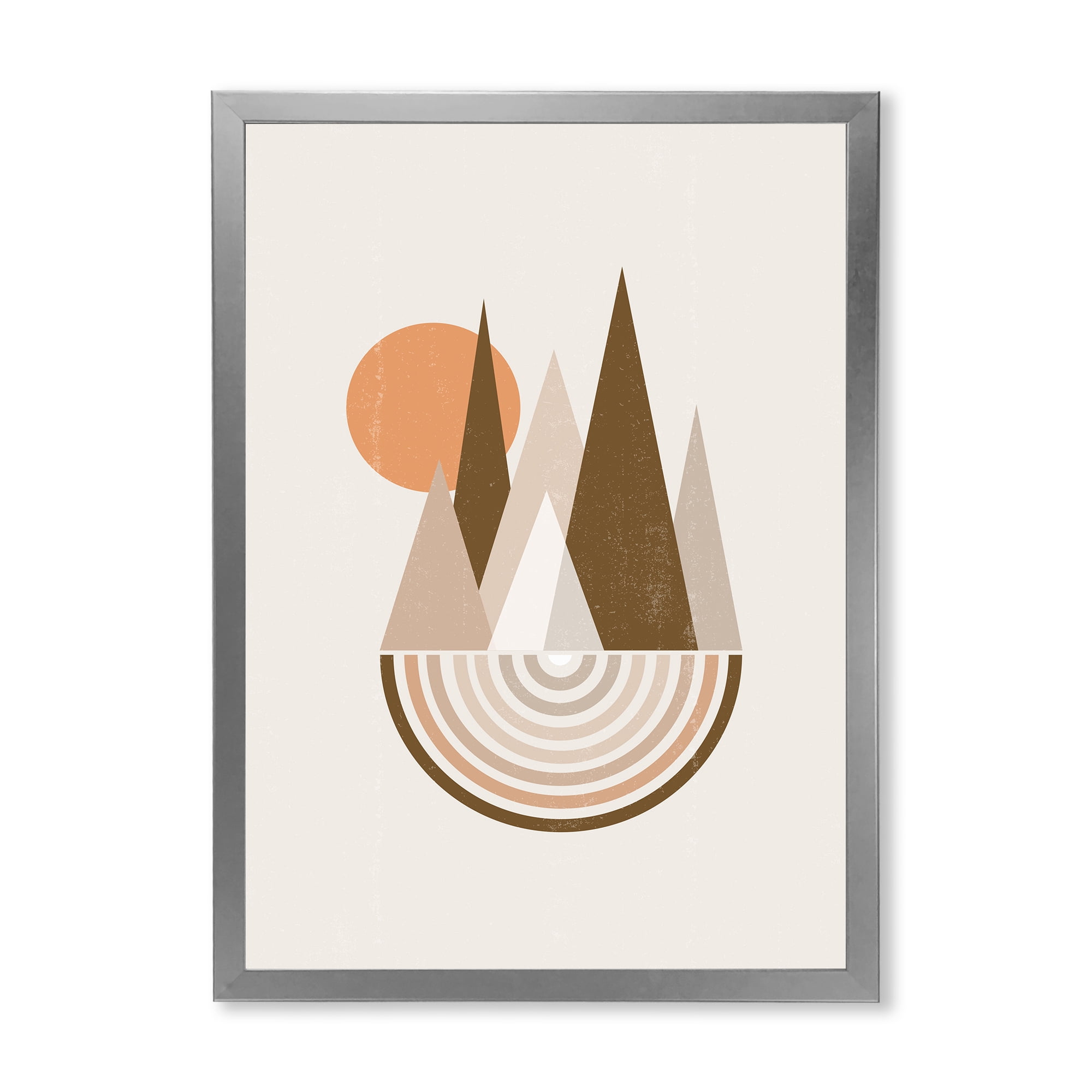 Designart 'Minimalistic Red Full moon Landscape With Mountain' Modern Framed Art Print