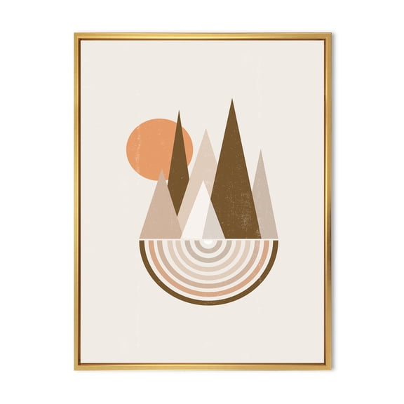 Designart 'Minimalistic Red Full moon Landscape With Mountain' Modern Framed Canvas Wall Art Print