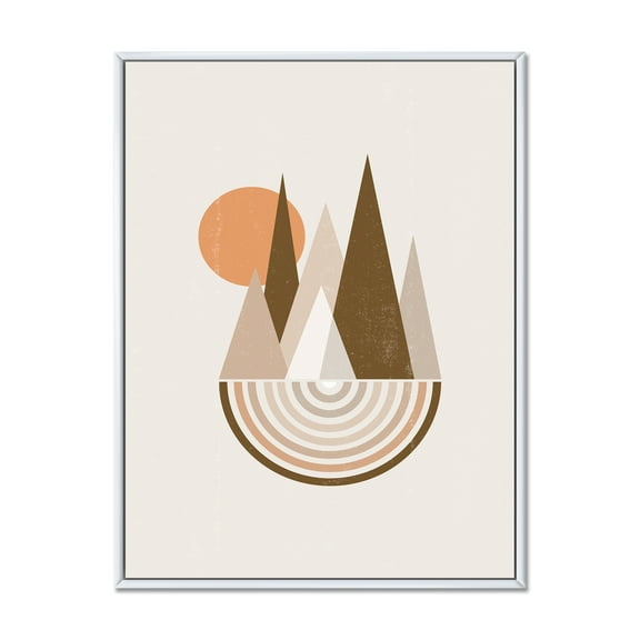 Designart 'Minimalistic Red Full moon Landscape With Mountain' Modern Framed Canvas Wall Art Print