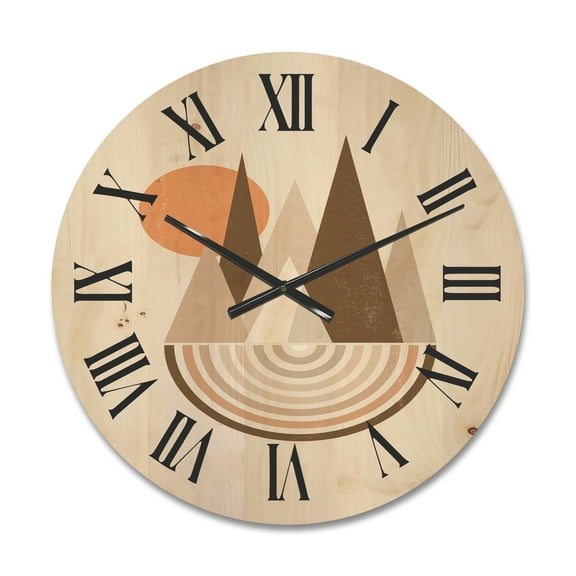 Designart 'Minimalistic Red Full moon Landscape With Mountain' Modern Wood Wall Clock