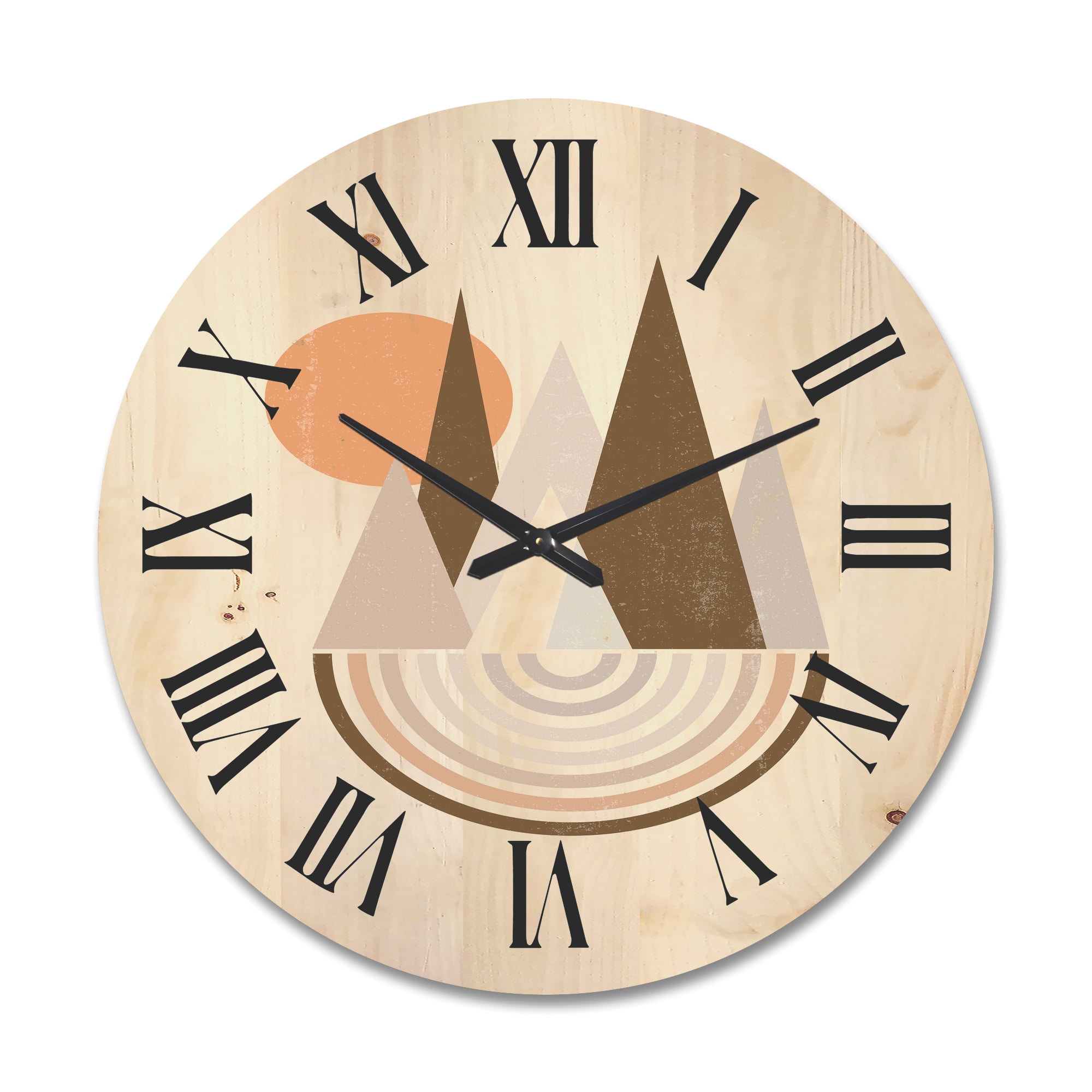 Designart 'Minimalistic Red Full moon Landscape With Mountain' Modern Wood Wall Clock