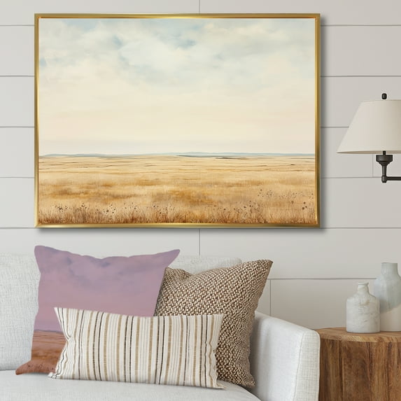 Designart "Minimalistic Scenic Meadows In Endless Prairies I" Prairies Floater Framed Wall Decor