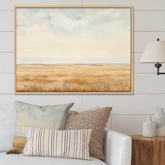 Designart "Minimalistic Scenic Meadows In Endless Prairies I" Prairies Floater Framed Wall Decor