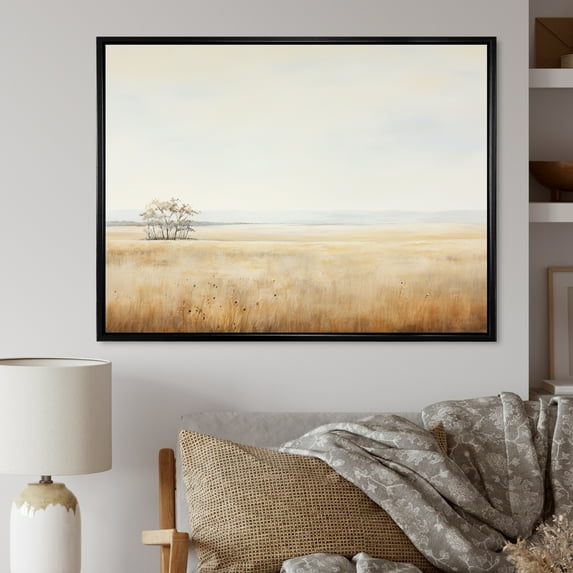Designart "Minimalistic Scenic Meadows In Endless Prairies" Prairies Floater Framed Canvas Prints