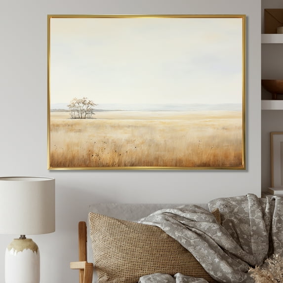 Designart "Minimalistic Scenic Meadows In Endless Prairies" Prairies Floater Framed Canvas Prints