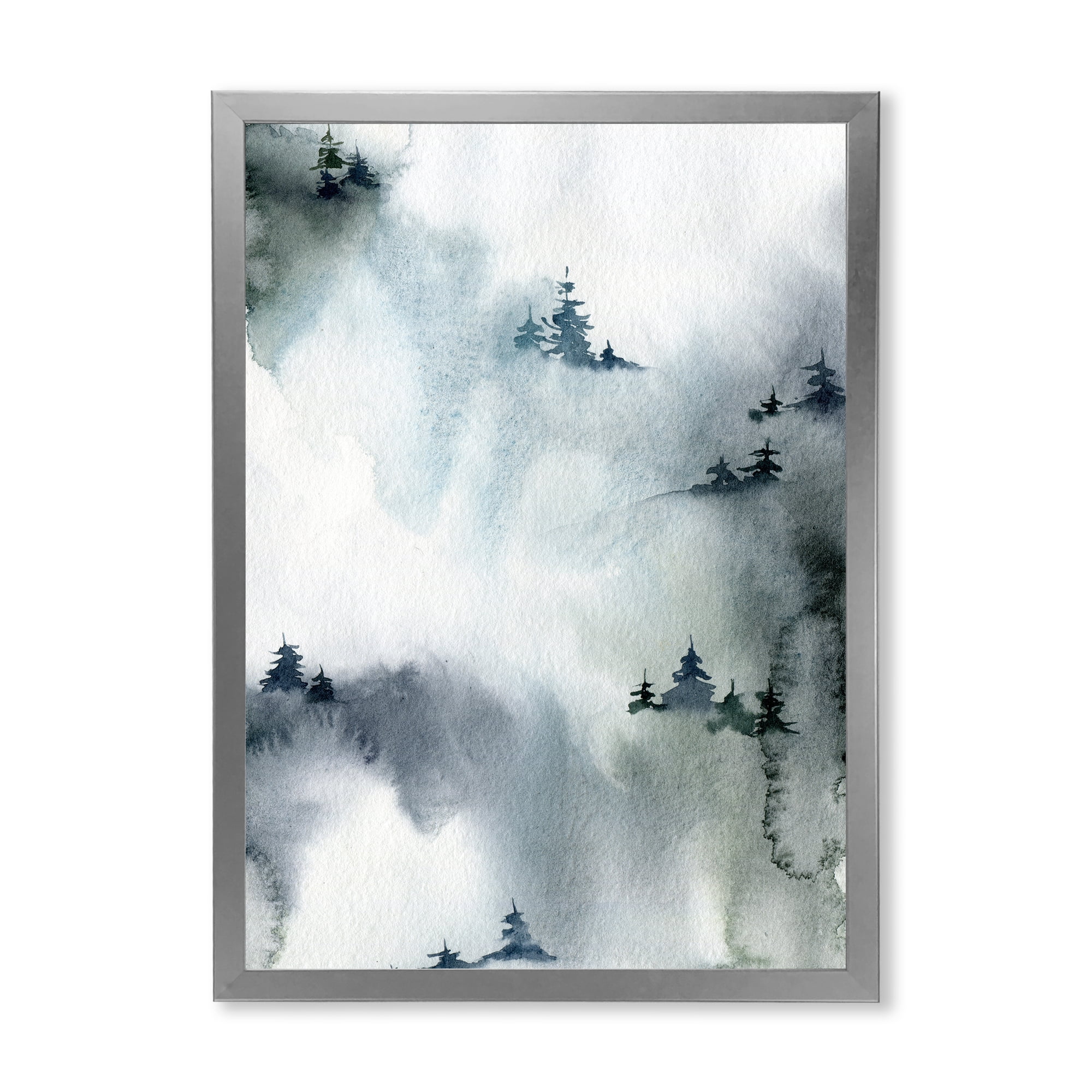 Designart 'Minimalistic Snowy Fir Trees With Winter Forest' Modern Framed Art Print