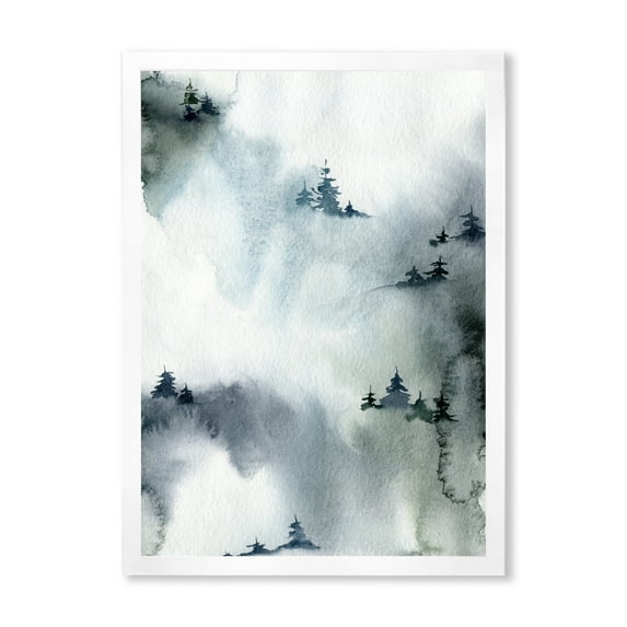 Designart 'Minimalistic Snowy Fir Trees With Winter Forest' Modern Framed Art Print