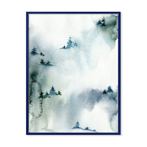 Designart 'Minimalistic Snowy Fir Trees With Winter Forest' Modern Framed Canvas Wall Art Print