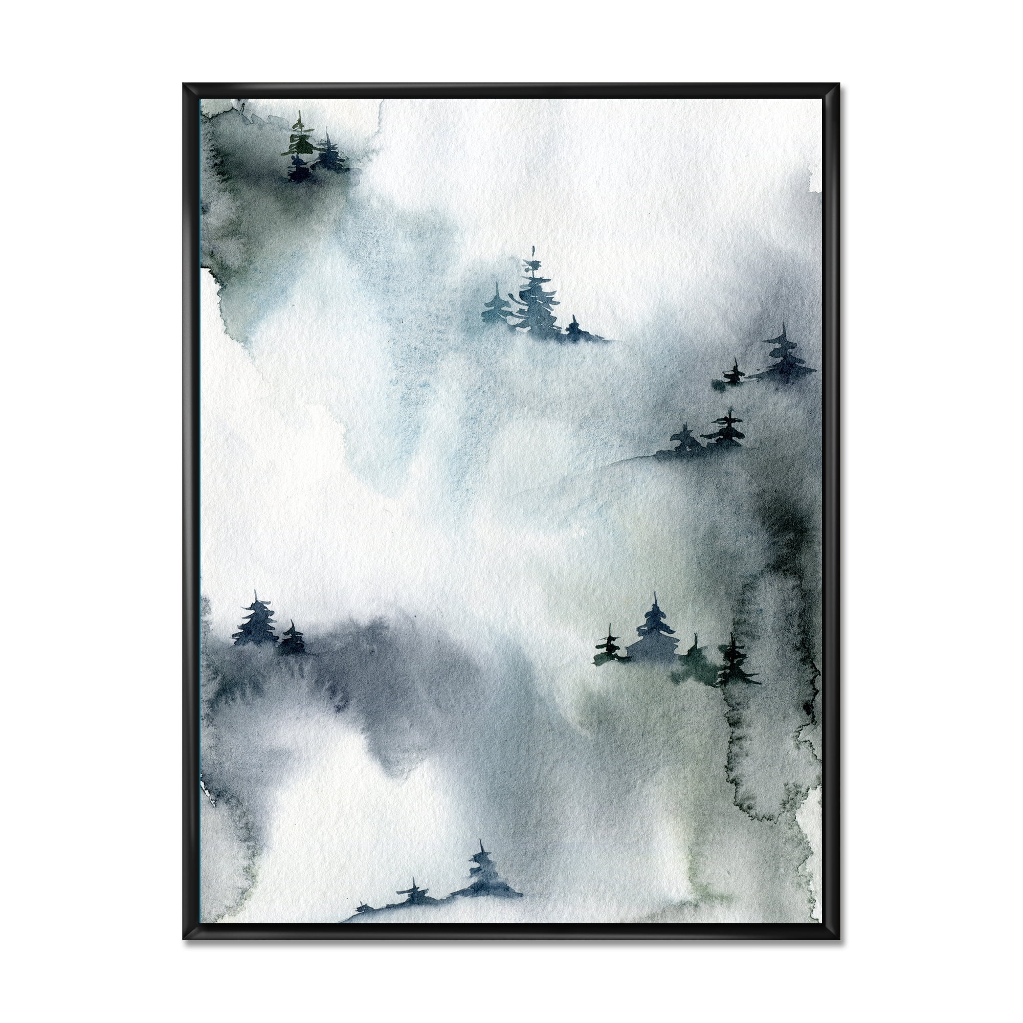 Designart 'Minimalistic Snowy Fir Trees With Winter Forest' Modern Framed Canvas Wall Art Print