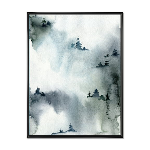 Designart 'Minimalistic Snowy Fir Trees With Winter Forest' Modern Framed Canvas Wall Art Print