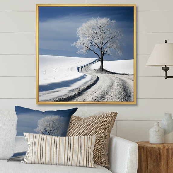 Designart "Minimalistic Winter Views IV" Winter Landscape Floater Framed Wall Decor
