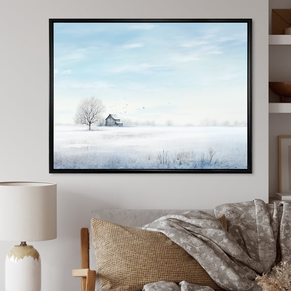 Designart "Minimalistic Winter Views" Winter Landscape Floater Framed Wall Art Prints