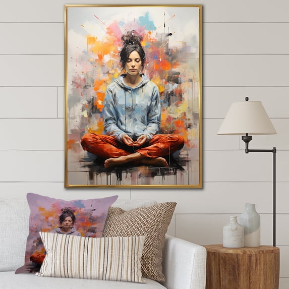 Designart "Minimalistic Yoga Meditation I" Yoga Floater Framed Canvas Art Print