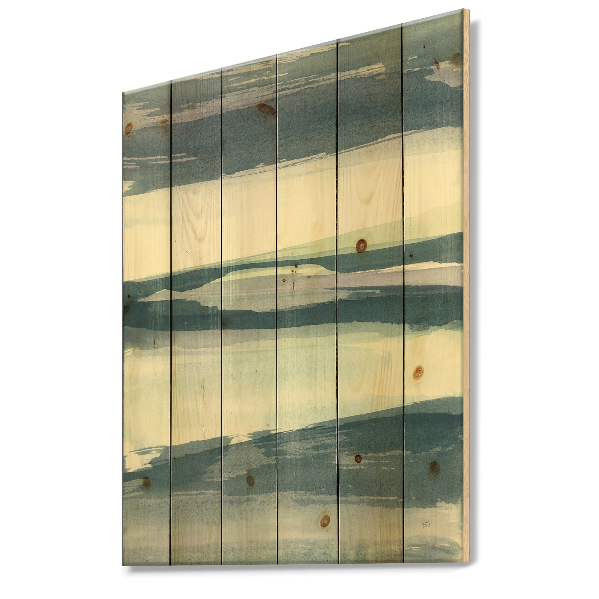 Designart 'Mint Indigo Dawn II' Farmhouse Print on Natural Pine Wood