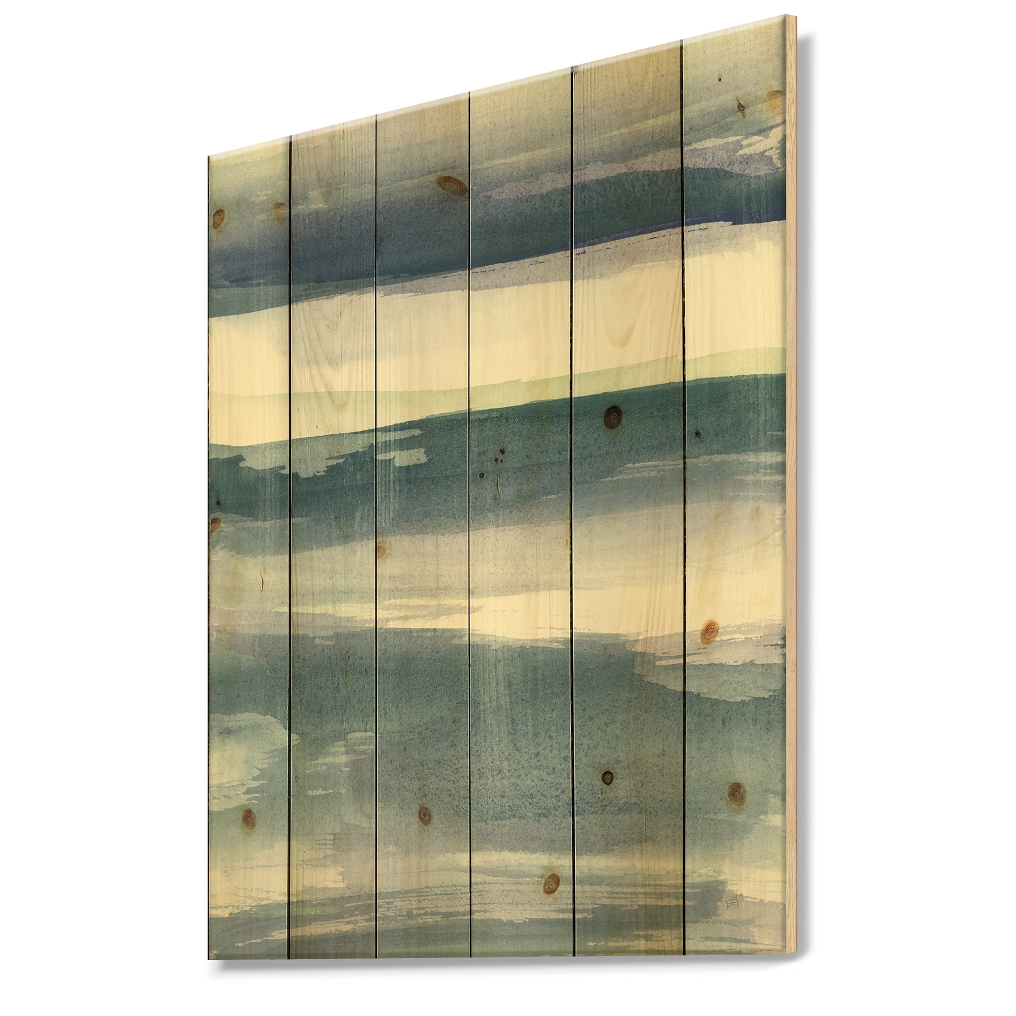 Designart 'Mint Indigo Dawn III' Farmhouse Print on Natural Pine Wood
