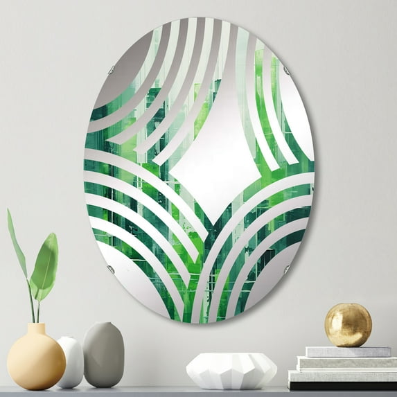 Designart "Verdant Jungle Camo I" Camouflage Baptist Fan Round Wall Mirror - Oval Printed Decorative Mirror - Multiple Color Options