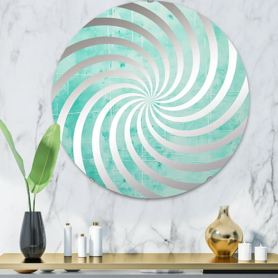 Designart "Mint Matrix of Power Lines" Power Lines Vortex Round Wall Mirror - Architecture Oval Printed Decorative Mirror - Multiple Color Options