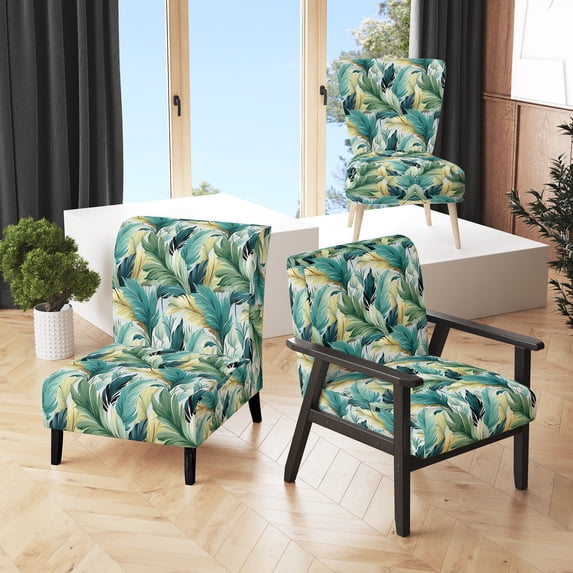 Designart "Mirage Amidst Tropical Palms I" Green Tropical Upholstered Accent Chair - Tropical Arm Chair For Living Room