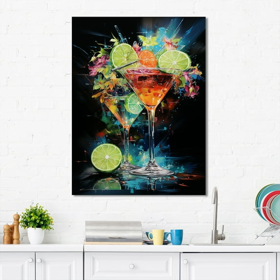 Designart "Mirage Martini Crystal Clear Elegance" Food & Beverage Canvas Wall Art - Traditional Orange Cocktails Living Room Canvas Art
