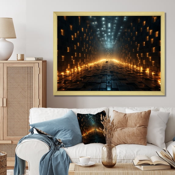 Designart "Mirage Momentum Abstract Journey I" Abstract Framed Wall Art Decor - Modern Black Abstract Geometric Living Room Framed Canvas Art