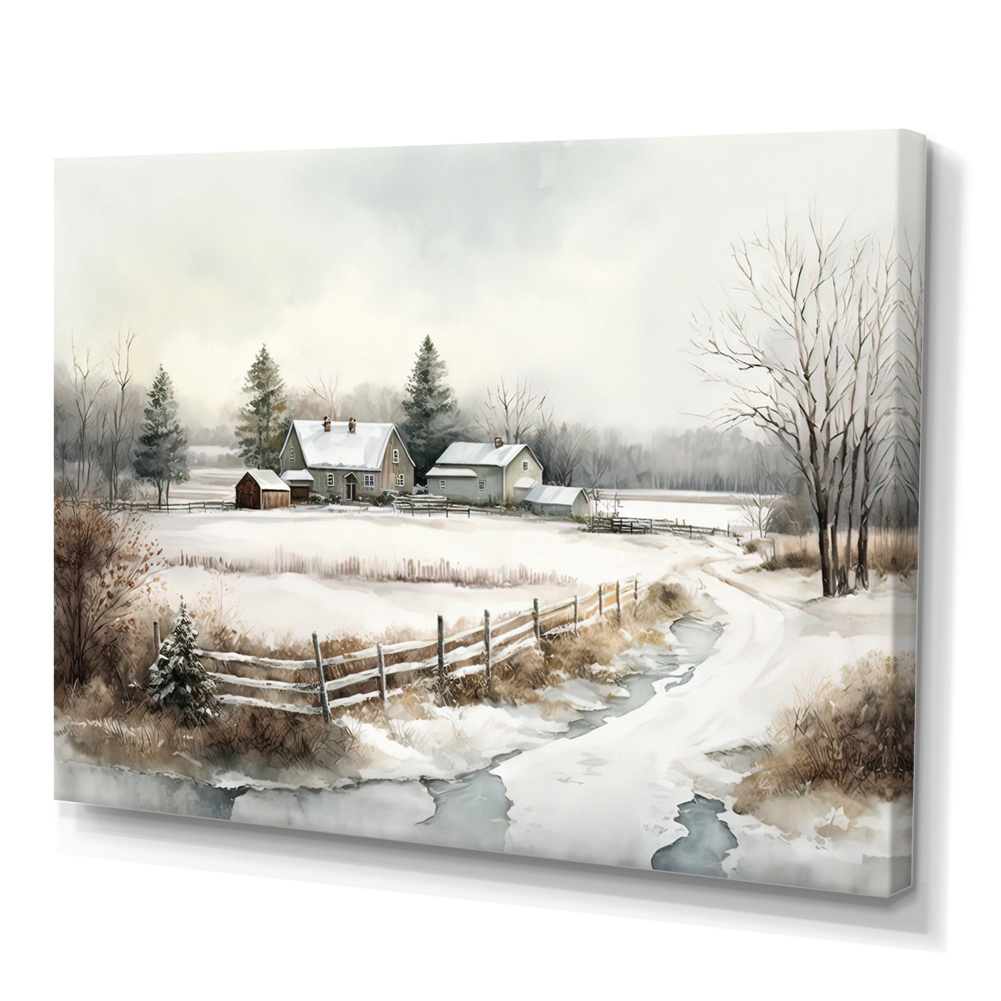 Designart Missouri Farm In Winter Canvas Wall Art