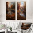 Designart "Misty Autumn Lake Watercolor Ambiance I" Lakehouse Framed