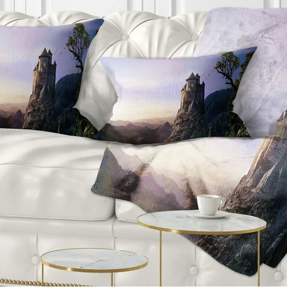 Designart Misty Castle Landscape - Photography Throw Pillow - 12x20