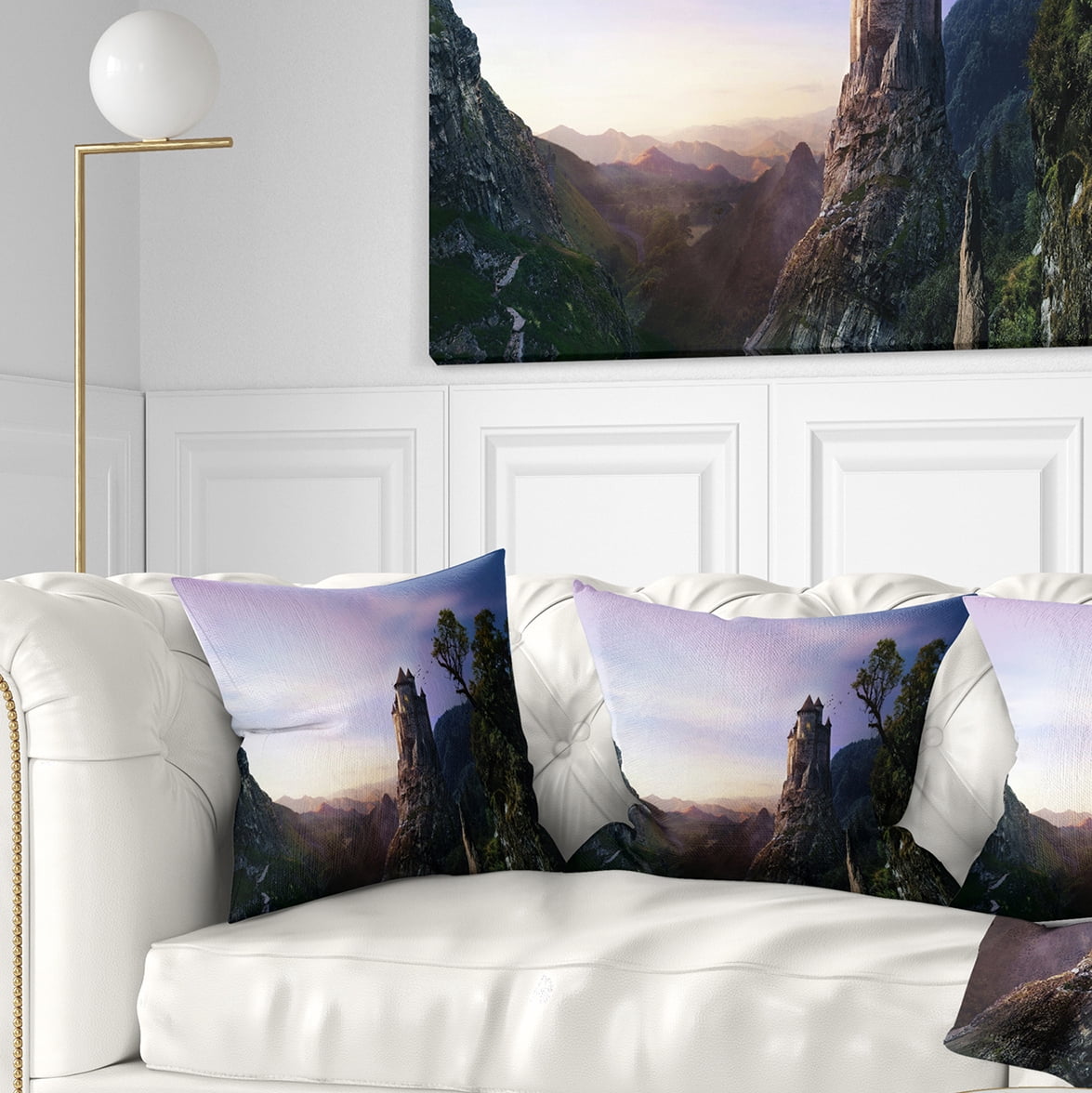 Designart Misty Castle Landscape - Photography Throw Pillow - 18x18