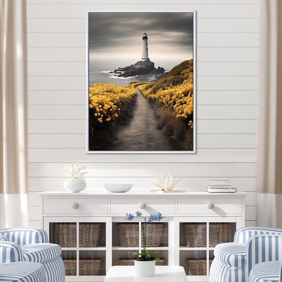 Designart "Misty Coastal Mornings" Nautical & Beach Floater Framed Canvas Wall Art