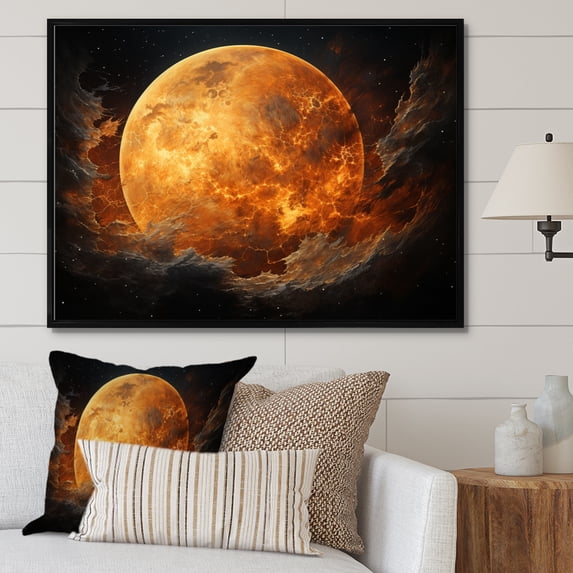 Designart "Misty Fiery Planet Titan" Space Planet Floater Framed Wall Decor