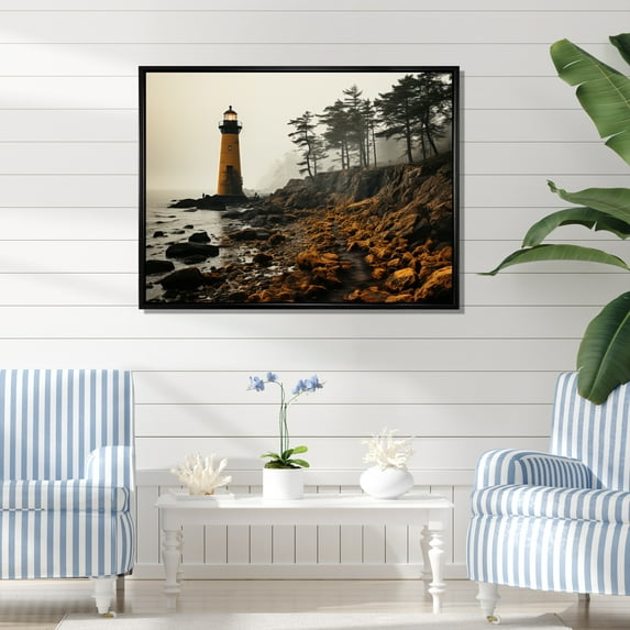 Designart "Misty Horizon Coastal Sky painting II" Nautical & Beach Floater Framed Wall Art Living Room