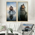 thumbnail image 1 of Designart "Misty Lake Day Wooden Pier to Lakehouse" Lakehouse Framed Wall Art Set Of 2 - Lake House Blue Framed Canvas Set For Living Room Decor, 1 of 6
