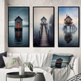 thumbnail image 1 of Designart "Misty Lake Scene Wooden Lakehouse I" Lakehouse Framed Wall Art Set Of 3 - Blue Lake House Frame Gallery Set For Office Decor, 1 of 6