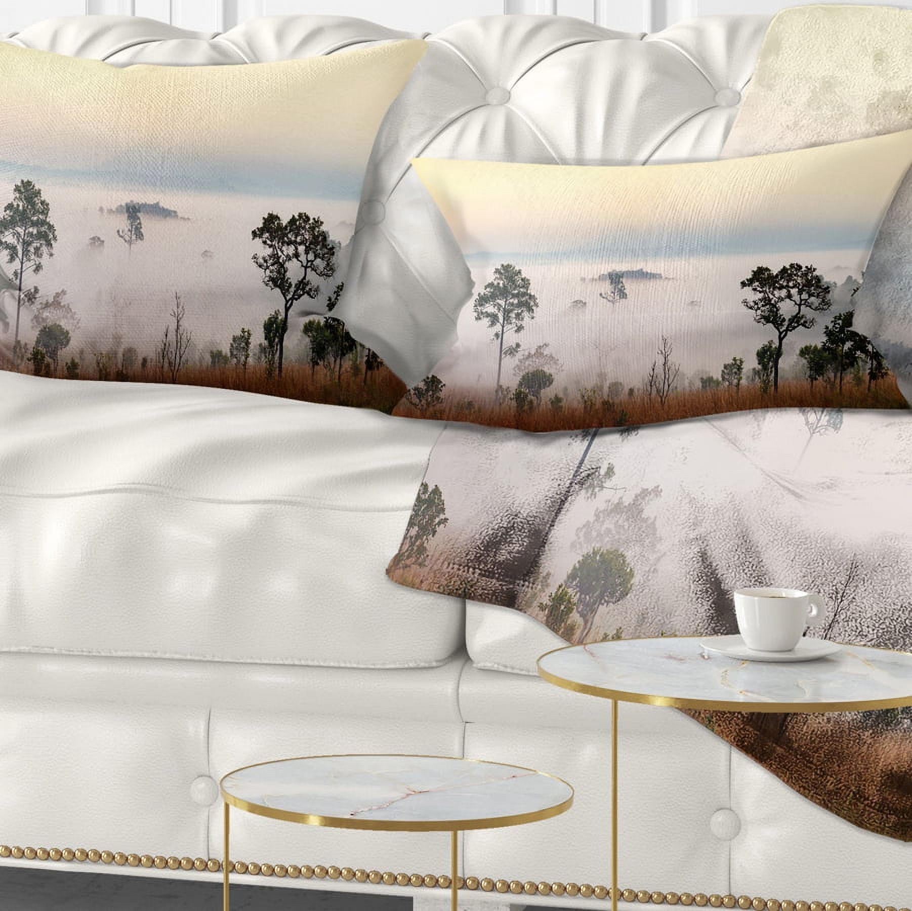 Designart Misty Morning Panorama - Landscape Printed Throw Pillow - 12x20